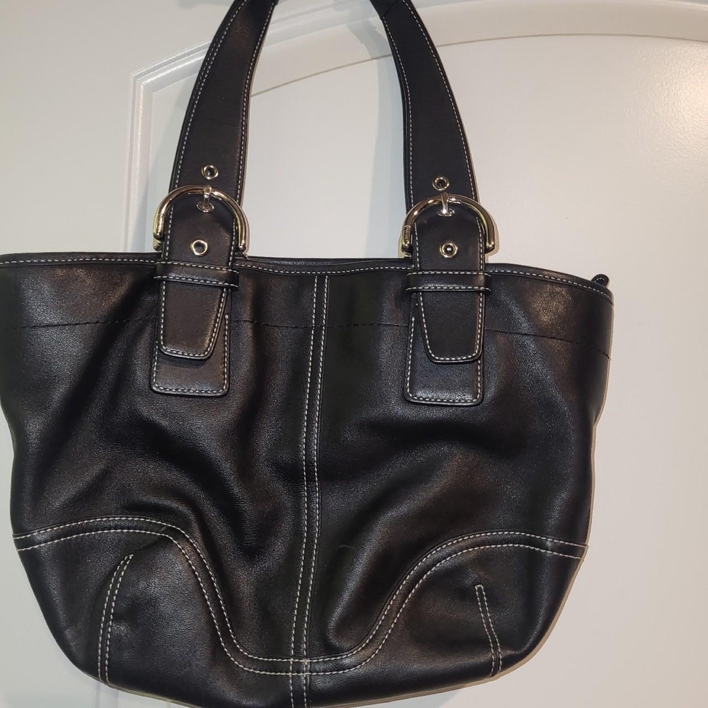 Coach Black Leather Tote Bag